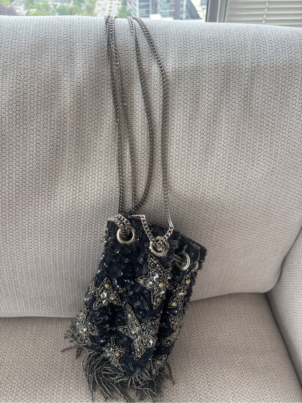 Zara Black Beaded Star Crossbody Bag with Silver Chain - Picture 5 of 5
